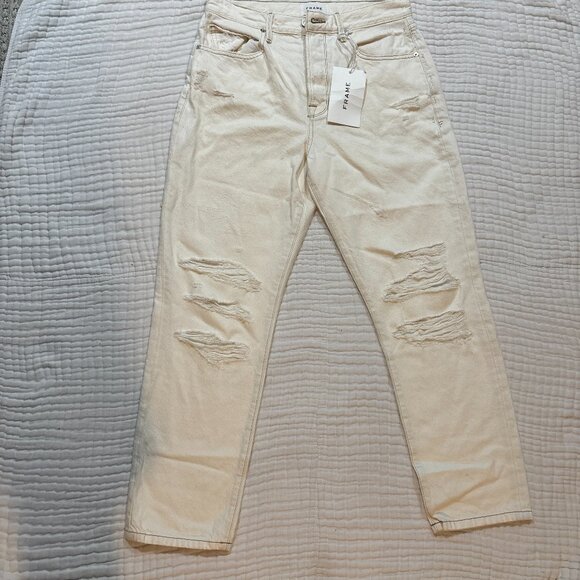 NWT FRAME Le Original Off-White Distressed High Rise Jeans – Women’s 28 - Picture 3 of 14